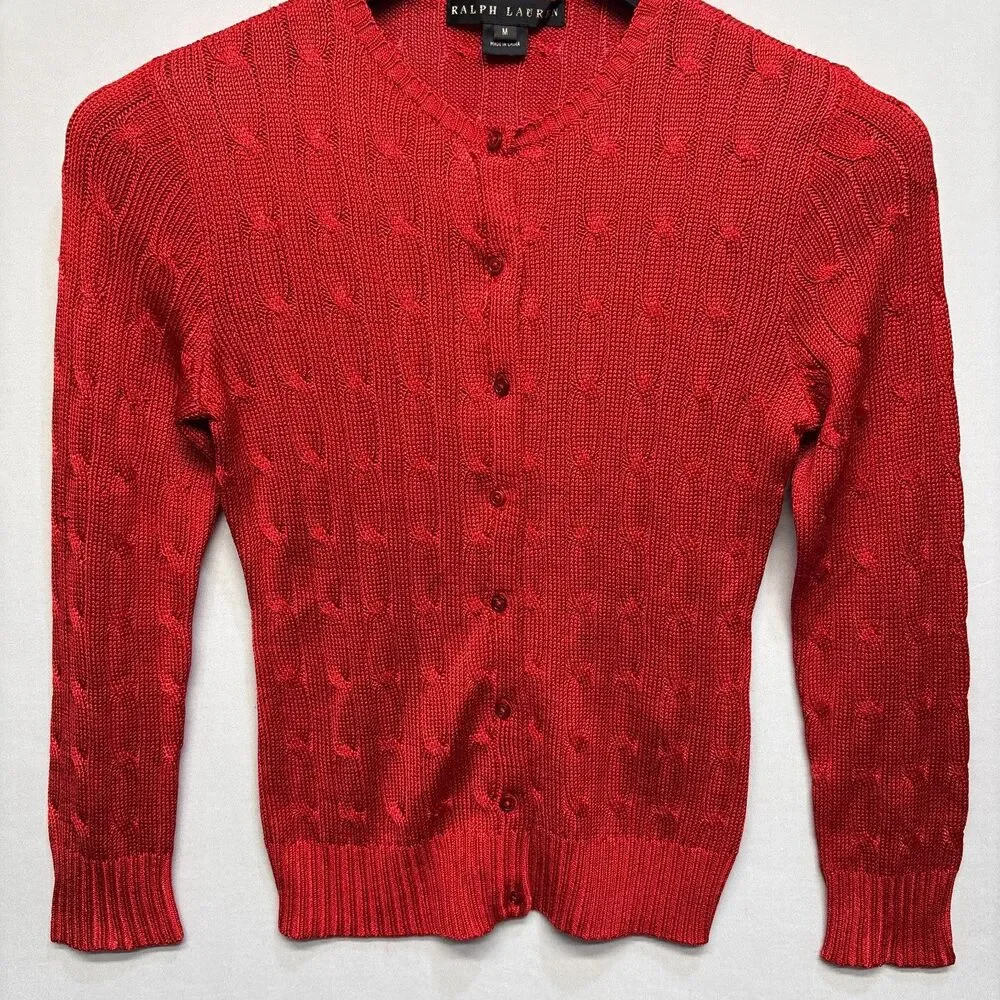 Ralph Lauren Black Label Women 100% Silk Cardigan Sweater Size Medium C124 -21